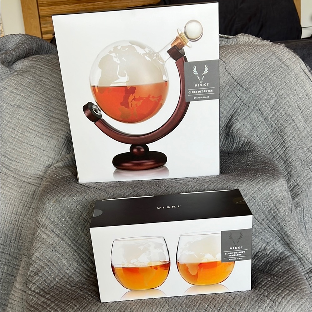 NEW Viski Globe Decanter Set with Whiskey Tumbler Glasses